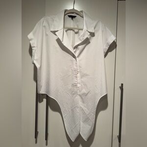 Banana Republic White Button Down Crop Tie-Shirt Sz XL
